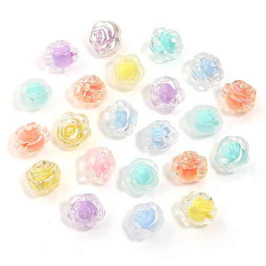 15 pcs Mixed Colorful Acrylic Rose Beads, jewellery making supplies, beading essentials