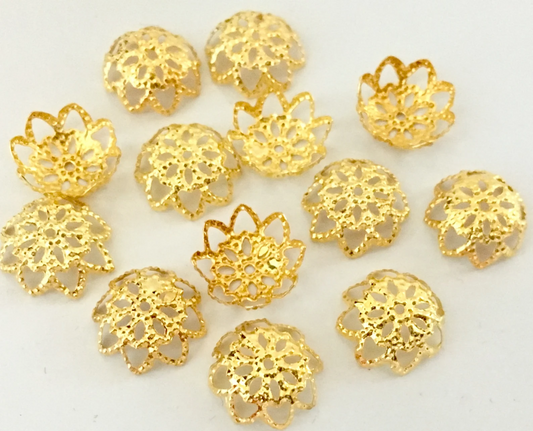 20pcs Golden jhumki Caps, Flower Bead Cap, Alloy, 3mm x 12mm