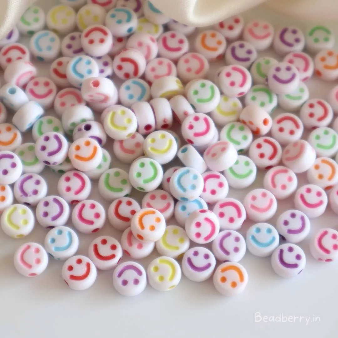 100pcs Smiley Sign Beads, loose Spacer White Acrylic Beads