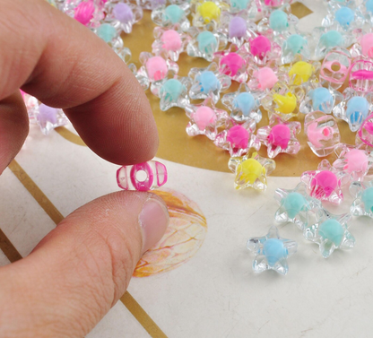 20pcs Multicolor Acrylic Star Beads, Clear With Pastel Centers Star Beads, (11mm)
