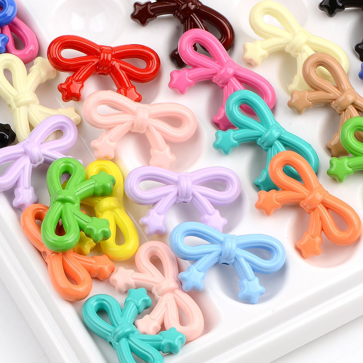 10pcs Multicolor Hollow Bow Shape Acrylic Beads