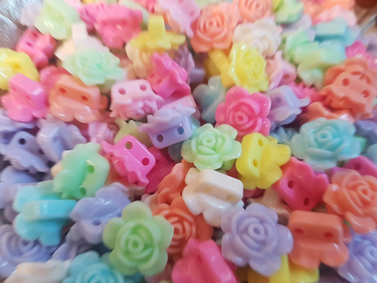 10pcs Pastel Rose (double hole) Acrylic Beads (14mm) DIY Craft Supplies
