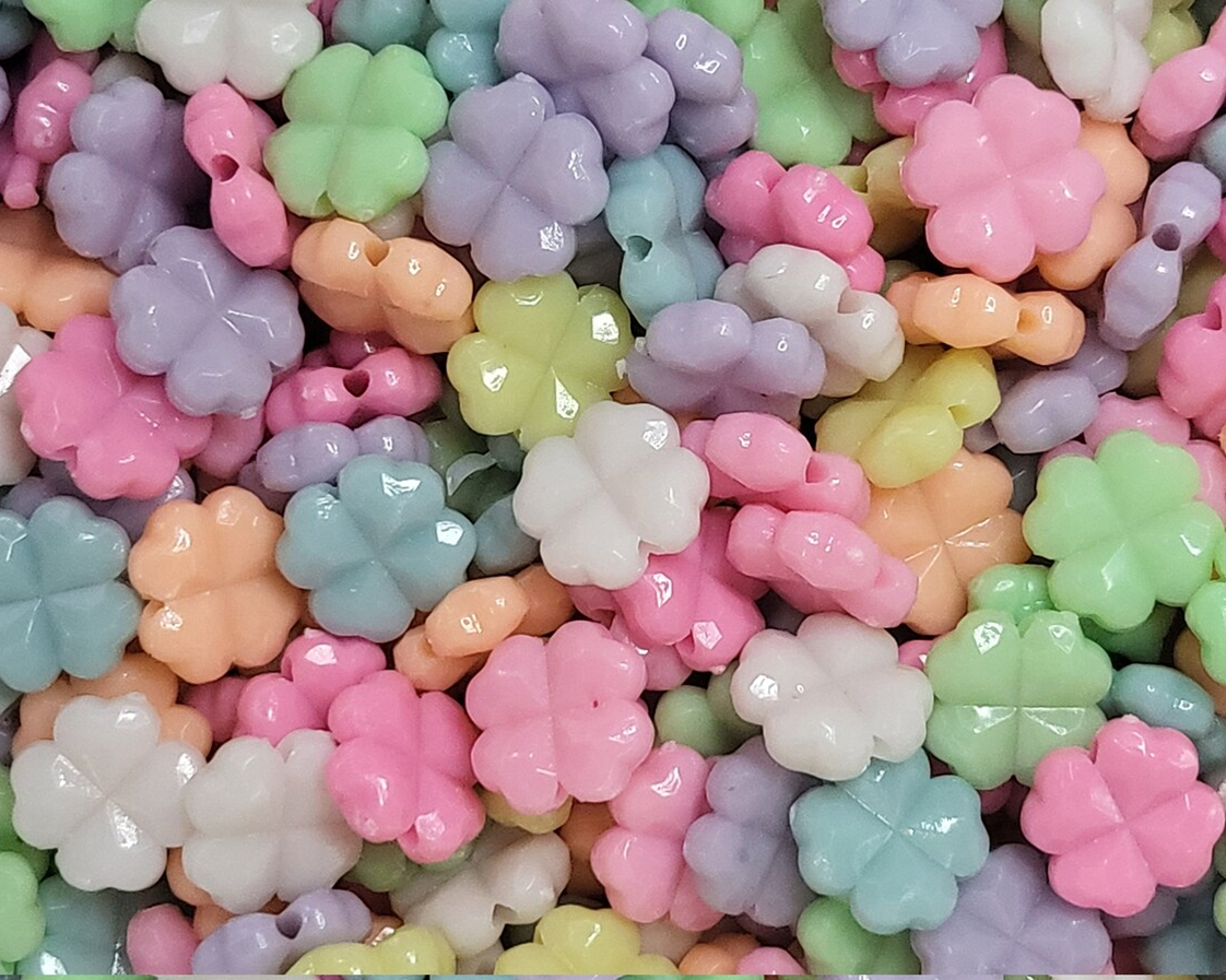 20pcs Shamrock Clover Flower - Pastel Acrylic Beads 12mm - Kawaii Cute Aesthetic Beads Flower Clover Pastel Beads