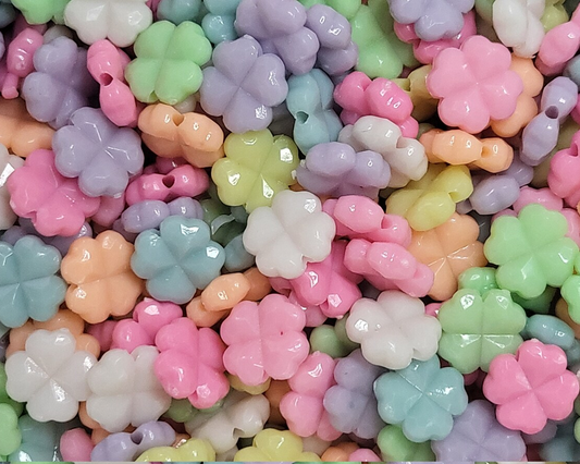20pcs Shamrock Clover Flower - Pastel Acrylic Beads 12mm - Kawaii Cute Aesthetic Beads Flower Clover Pastel Beads