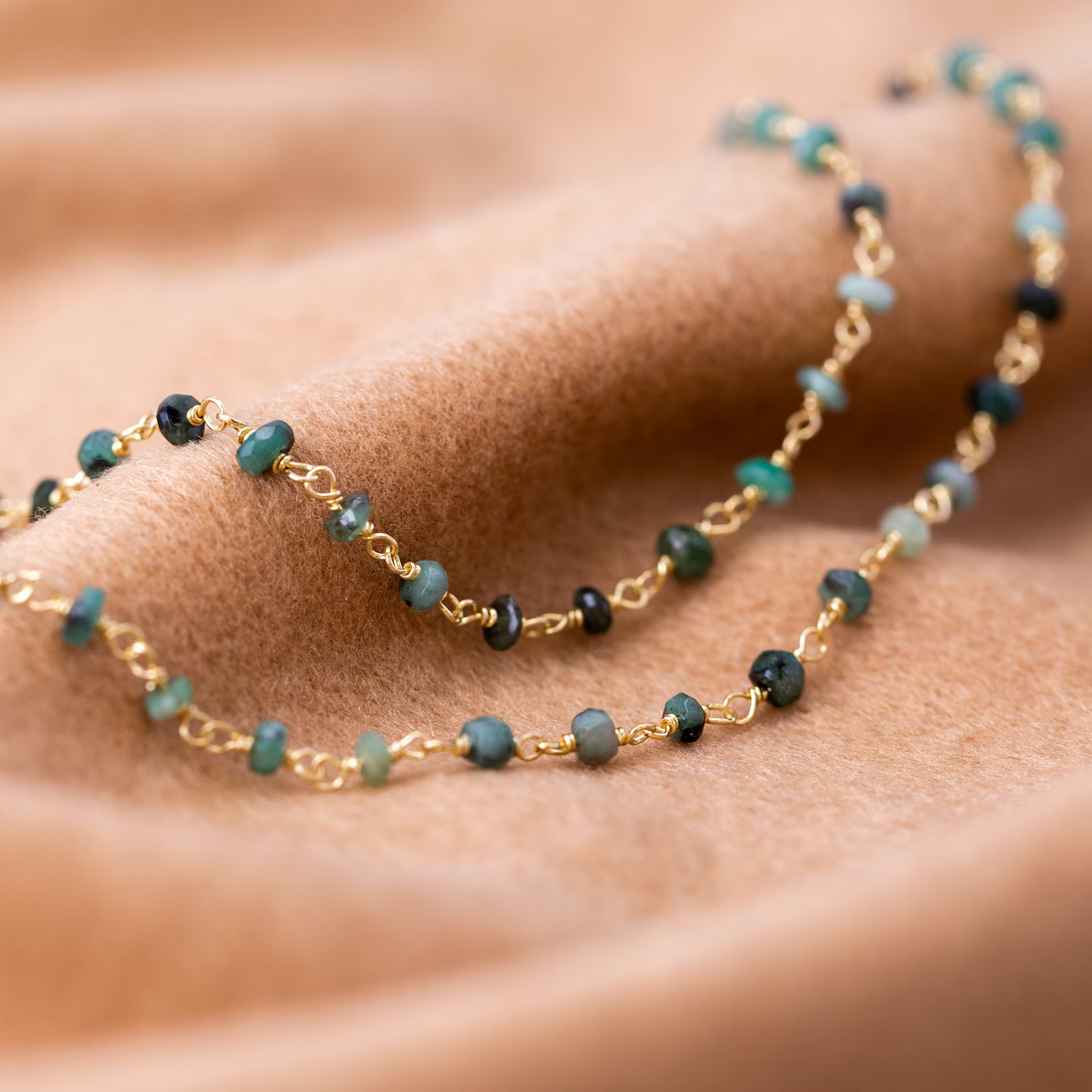 Green Raw Emerald Beaded Gemstone Choker Necklace Gold, Handmade Beaded Necklace, Delicate Dainty Layering Necklace,