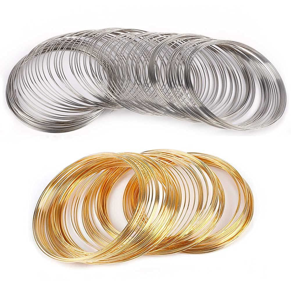 12 Loops Jewelry Beading Wire Memory Wire (Silver/Gold) Cuff Bangle Bracelet for DIY Jewelry Making Supplies