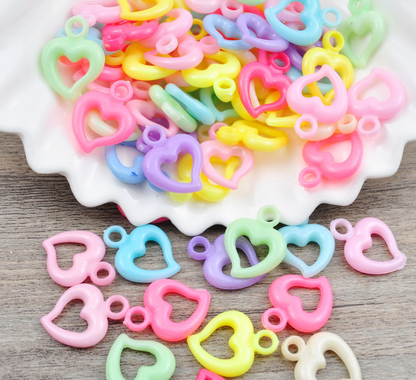 30pcs Plastic Heart Charms, 20mm Pastel Heart Outline Charms