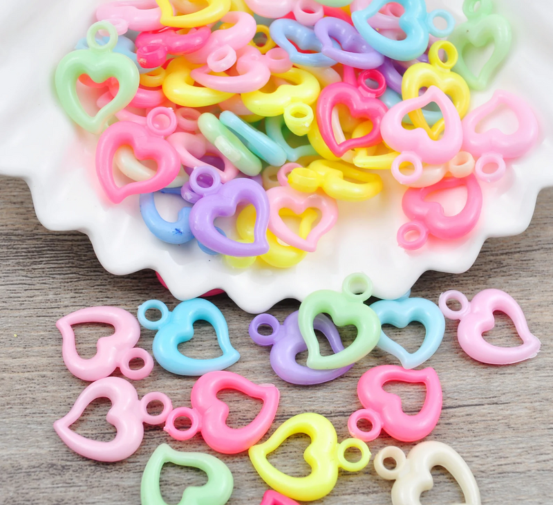Plastic Heart Charms, 20mm Pastel Heart Outline Charms