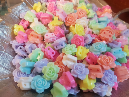 10pcs Pastel Rose (double hole) Acrylic Beads (14mm) DIY Craft Supplies