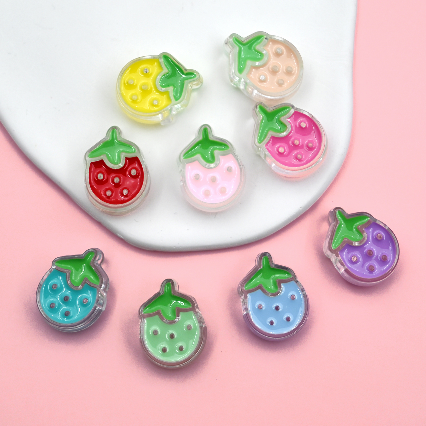 10pcs Colorful Strawberry Acrylic Beads For Jewelry Making Needlework