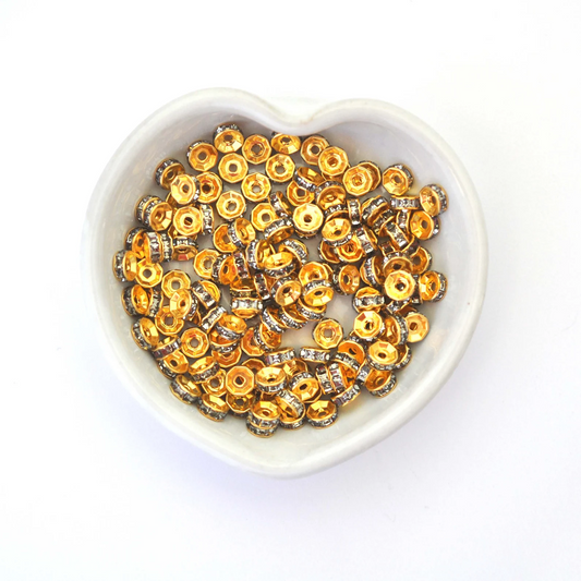 50pcs Gold Rondelle Spacer Charm Beads (7mm) Spacer Czech Rhinestone