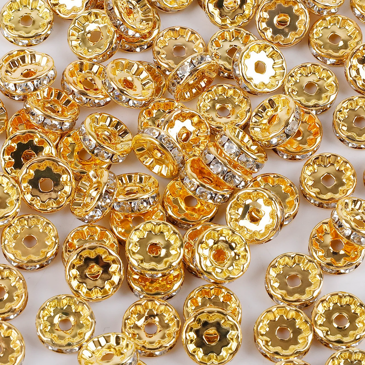 50pcs Gold Rondelle Spacer Charm Beads (7mm) Spacer Czech Rhinestone