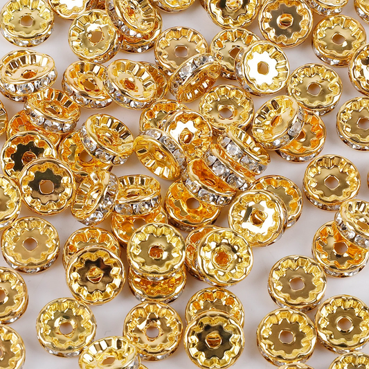 50pcs Gold Rondelle Spacer Charm Beads (7mm) Spacer Czech Rhinestone