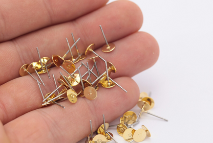 20pcs Shiny Gold Plated Earring Studs, Brass Earring Stud, Gold Earring Findings, Flat Stud, Flat Pad Earring Posts,Ear Posts
