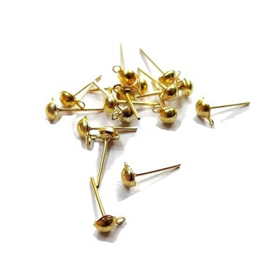 20pcs Plain Round Brass Gold Stud Earring