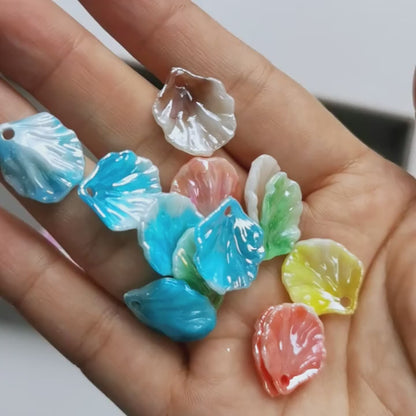 25pcs Mixed Colorful Plastic Leaf Charm Beads, Pendant Acrylic Pastel Pearl