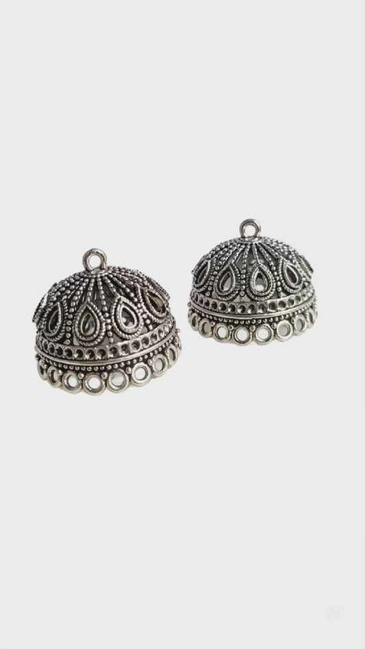 Silver Large Size Antique Jhumka Charms, Traditional Ethnic Earrings for Girls & Women, Jewelry Making & DIY Crafts