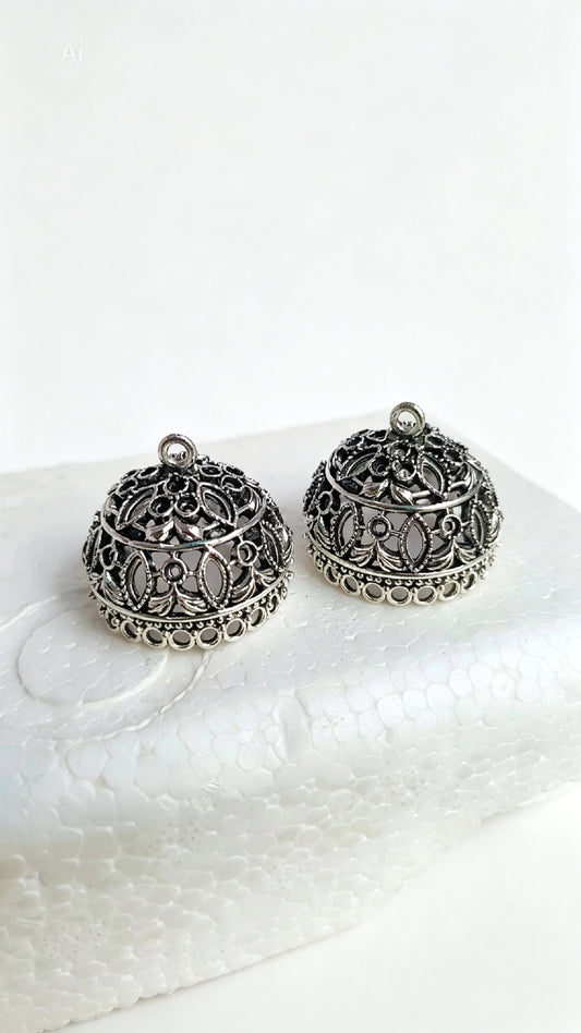 Large Size Antique Jhumka Charms, Premium Anti-Tarnish Golden & Silver Finish, Elegant Unique Design Earrings Components for Jewelry Making, Earrings & DIY Crafts