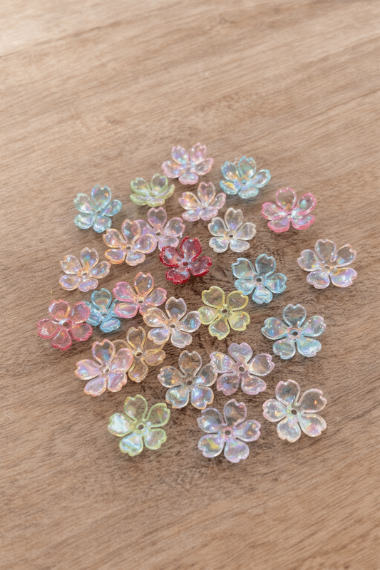 Acrylic Cherry Blossom Flower Beads Colorful Gradient Gold-Plated Spacer Beads End Caps for Jewelry Making Bracelet Necklace Earrings(Mixed Color)