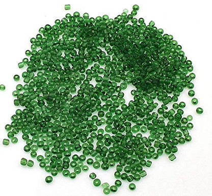 Glass Seed Beads 3 mm Transparent, 14 Colours, 8/0, Pony Beads, Clear Mini Round Beads, Seed Beads (Fir Green)