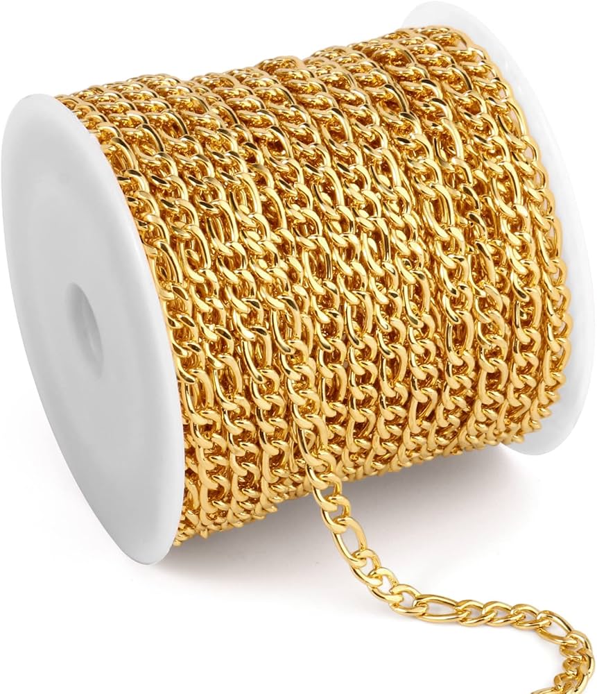Gold Stainless Steel Figaro Chain 4.5mm Link Chain for Jewelry Making

18K Gold Plated Long and Short Jewelry Chain Roll Bulk for Necklace Bracelet Crafts