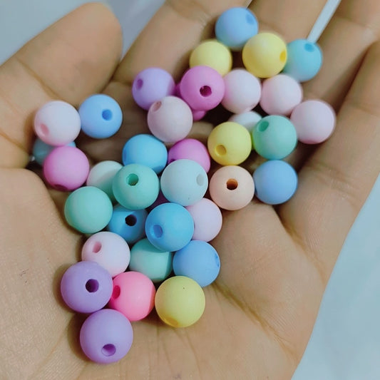 10MM Acrylic Round Pastel Beads Candy Color Spacer Beads Plastic Resin Beads for Necklace and Bracelet Making Crafting Supplies - Frosted Mixed Color