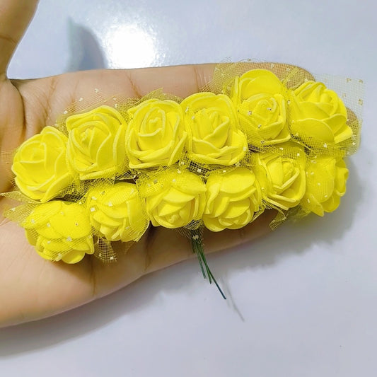 12 pcs yellow Artificial Mini Roses, Suitable for Handmade Gift Making, Wedding Decoration Accessories, Bracelet and Wreath Crafting