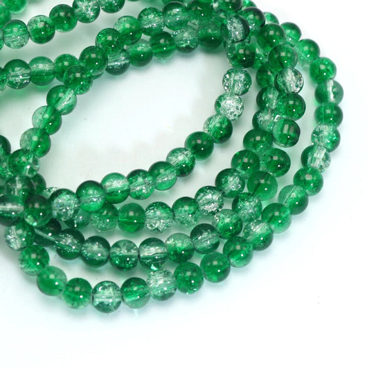 6mm Green Crackle Cracked Round Glass Crystal Charm 145 Beads in each string Craft ,DIY