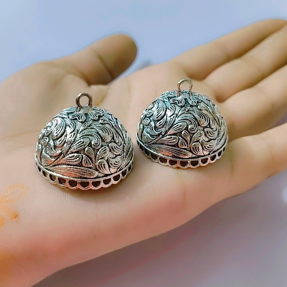 German Silver Jhumk Base -Antique Silver|golden Pattern19- 20*25MM