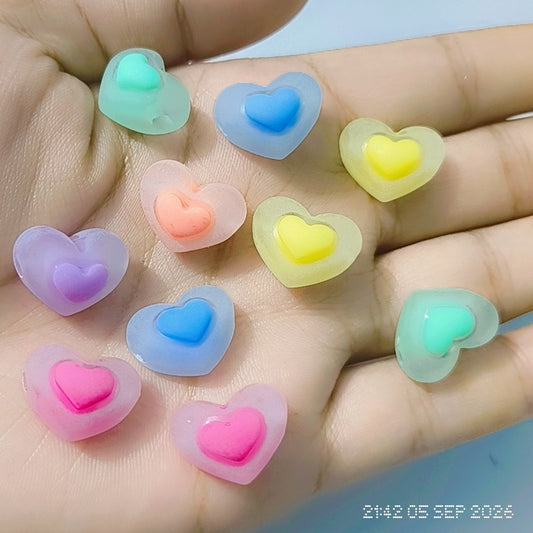 10pcs Colorful Frosted Heart Beads 17x13mm | Candy Color Heart Charm Beads