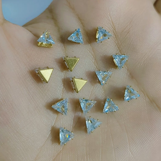 6mm Triangle Cubic Zirconia Rhinestone: Gold/Silver Claw DIY Jewelry