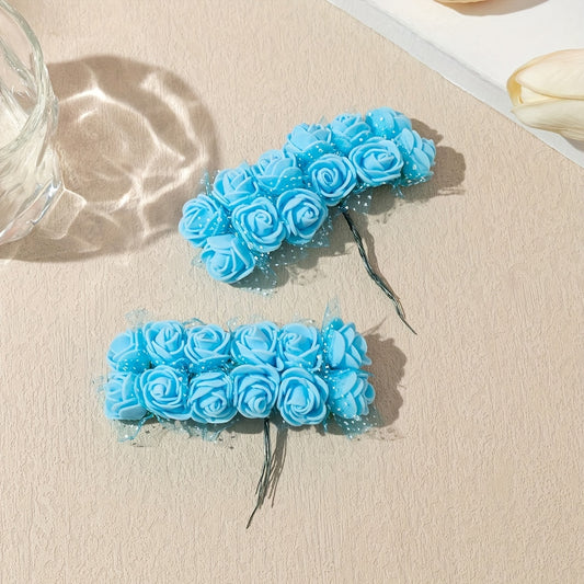 12pcs Foam Simulation Flowers PE Flowers 2.5Cm Rose Wreath Materials Wedding Party Gift Box Small Flower Wreath Materials