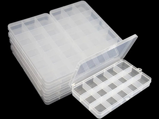 15 Grids Plastic Bead Organizer Box 6.8 * 3.86 * 0.87 inches Clear Storage Container Jewelry Case with Fixed Dividers for Rings, Earrings, Nail Art, DIY Crafts, Fishing Tackles