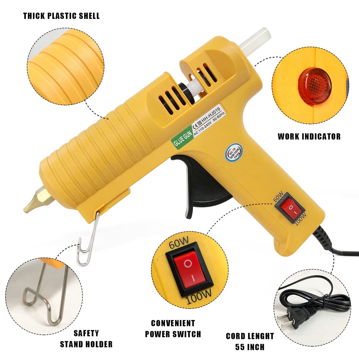 120W & 80W Glue Guns Dual Temp Large Industry Glue Gun, Corded Detachable Cord Use Stand-Up Base Anti-drip Hot Melt Glue Gun with 12 Glue Sticks for Art DIY Craft Repair
