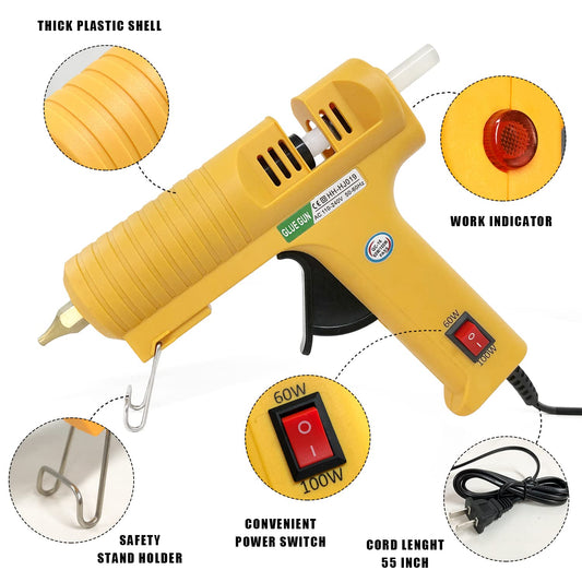 120W & 80W Glue Guns Dual Temp Large Industry Glue Gun, Corded Detachable Cord Use Stand-Up Base Anti-drip Hot Melt Glue Gun with 12 Glue Sticks for Art DIY Craft Repair
