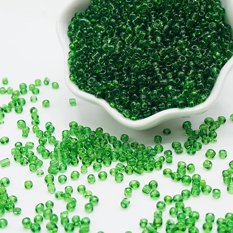 Glass Seed Beads 3 mm Transparent, 14 Colours, 8/0, Pony Beads, Clear Mini Round Beads, Seed Beads (Fir Green)