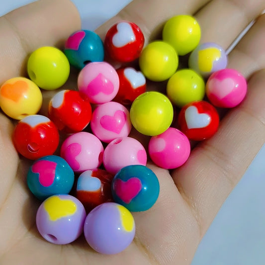 15 pcs 16mm Round Heart Beads - Acrylic Jewelry Supplies - Plastic Charms