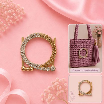Round Diamond Rhinestone Metal Pin Sash Buckle -golden