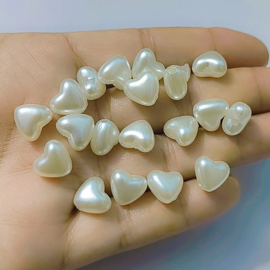 White Pearl Heart Beads, Pearlized Heart Beads for Jewelry Making, Acrylic Beads for Bracelet, White Spacer Beads, Cosplay Beads