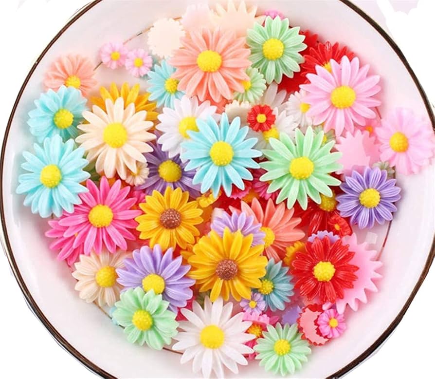 10mm mix colourful Resin Roses Flower FlatBacks Cabochons Deco F1221x2 (Daisy, 10mm)