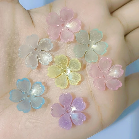 Acrylic Cherry Blossom Flower Beads Colorful Gradient Gold-Plated Spacer Beads End Caps for Jewelry Making Bracelet Necklace Earrings(Mixed Color)