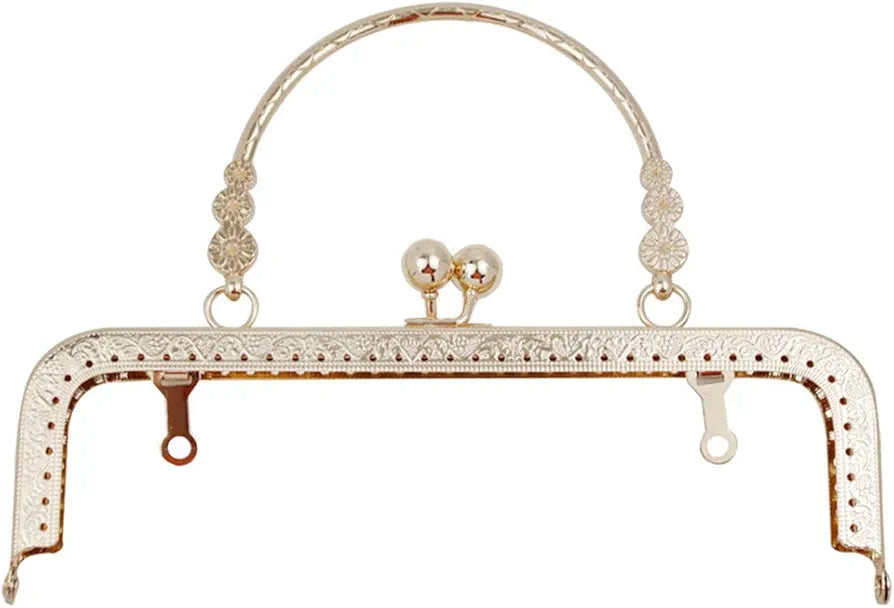 8 inch Metal Purse Frame with Embossed Arch Handle Kiss Clasp Lock Frame for DIY Craft Purse Bag Clutch Making (Light Gold)