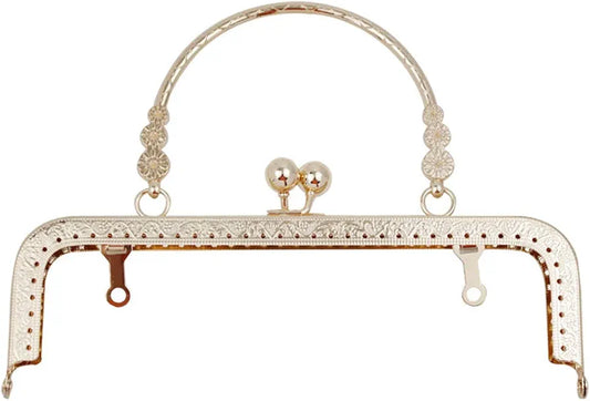 8 inch Metal Purse Frame with Embossed Arch Handle Kiss Clasp Lock Frame for DIY Craft Purse Bag Clutch Making (Light Gold)