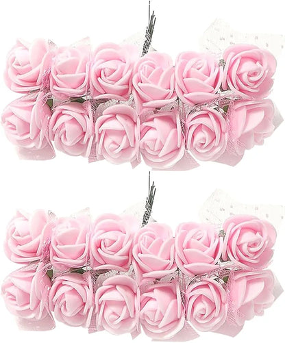 12 Pcs 25mm Mini Foam Rose Flowers Small Artificial Rose Flower Heads Tiny Faux Flower Bouquet DIY Craft Foam Flowers Fake Wedding Floral Accessories for Bridal Shower Light Pink