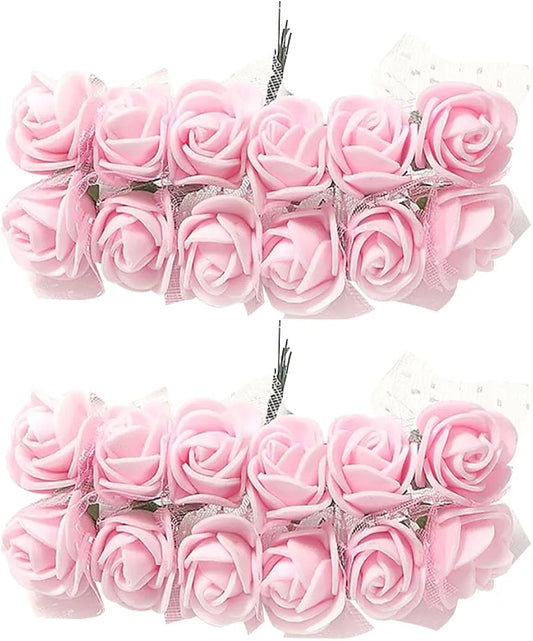 12 Pcs 25mm Mini Foam Rose Flowers Small Artificial Rose Flower Heads Tiny Faux Flower Bouquet DIY Craft Foam Flowers Fake Wedding Floral Accessories for Bridal Shower Light Pink
