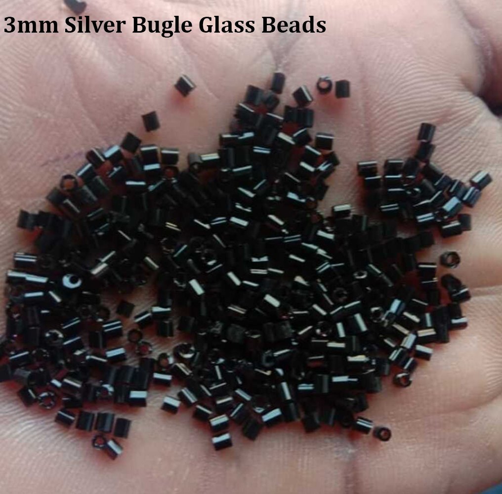 Bugle Tube Beads Size 3mm Black(30 Grams)