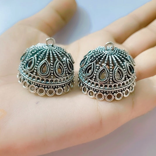Silver Large Size Antique Jhumka Charms, Traditional Ethnic Earrings for Girls & Women, Jewelry Making & DIY Crafts