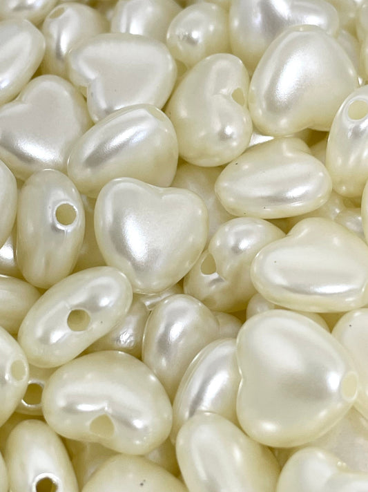 White Pearl Heart Beads, Pearlized Heart Beads for Jewelry Making, Acrylic Beads for Bracelet, White Spacer Beads, Cosplay Beads