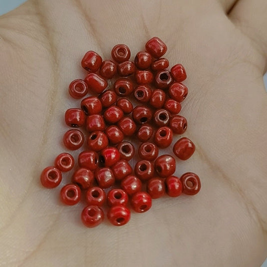 Maroon Opaque 4mm Barrel glass Pony Beads
