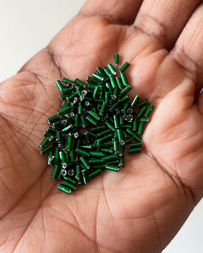 Bugle 3mm Japanese Toho Glass Beads - Emerald Green Silver Lined